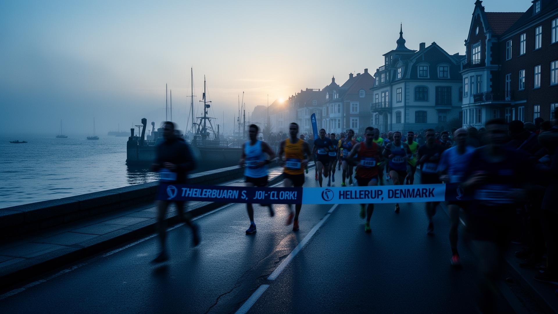 Løbere ved Hellerup Havn ved sollopgang